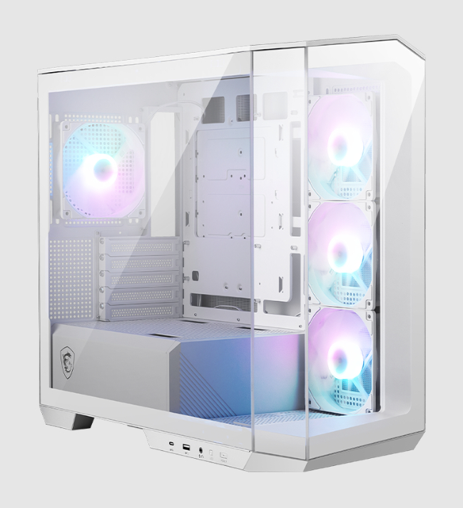  Mini-Tower Case: MSI MAG PANO M100R PZ - White<br>4x 120mm ARGB Fans, 1x USB 3.2 + 1x USB Type-C, Tempered Glass Side & Front Panel, Supports: mATX/mini-ITX  